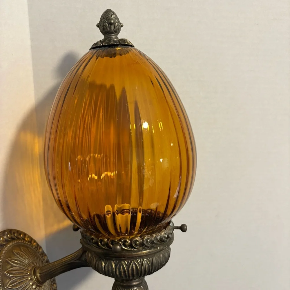 Vtg MCM 1960s Italian Style Amber Glass Wall Sconce Light Fixture 24” Morton 455